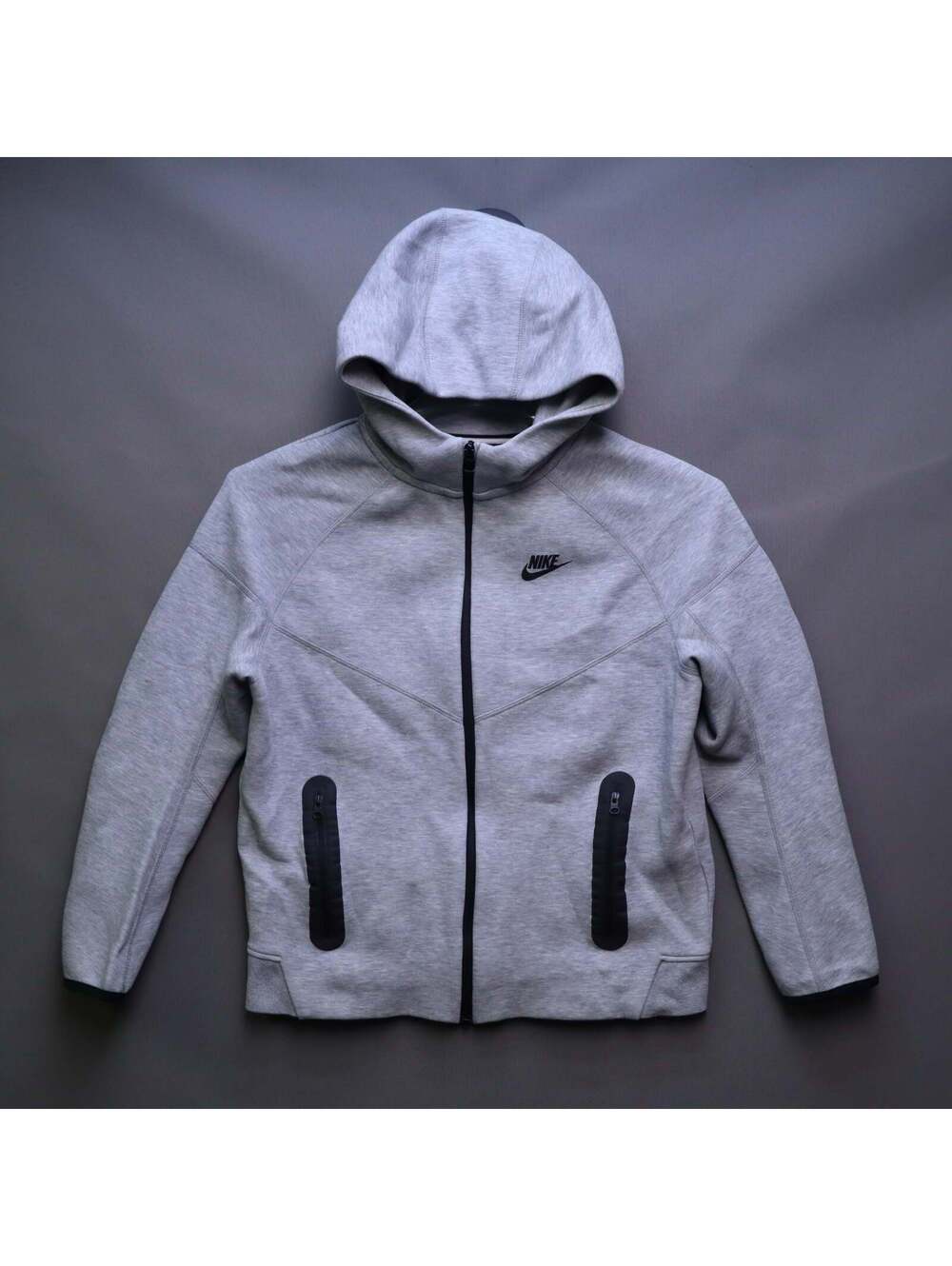 Nike Tech Fleece Full Zip Windrunner Hoodie Mens Large Heather Grey Black Trim L